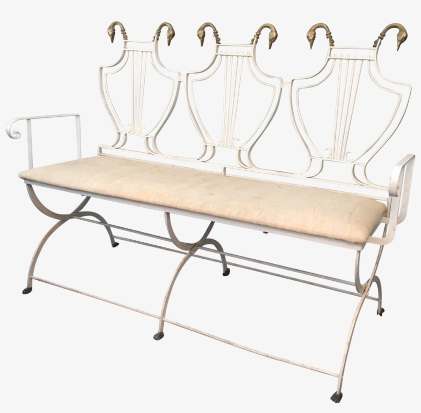 Vintage Lyre Back Regency Swan Head X-form Wrought - Bench, transparent png download