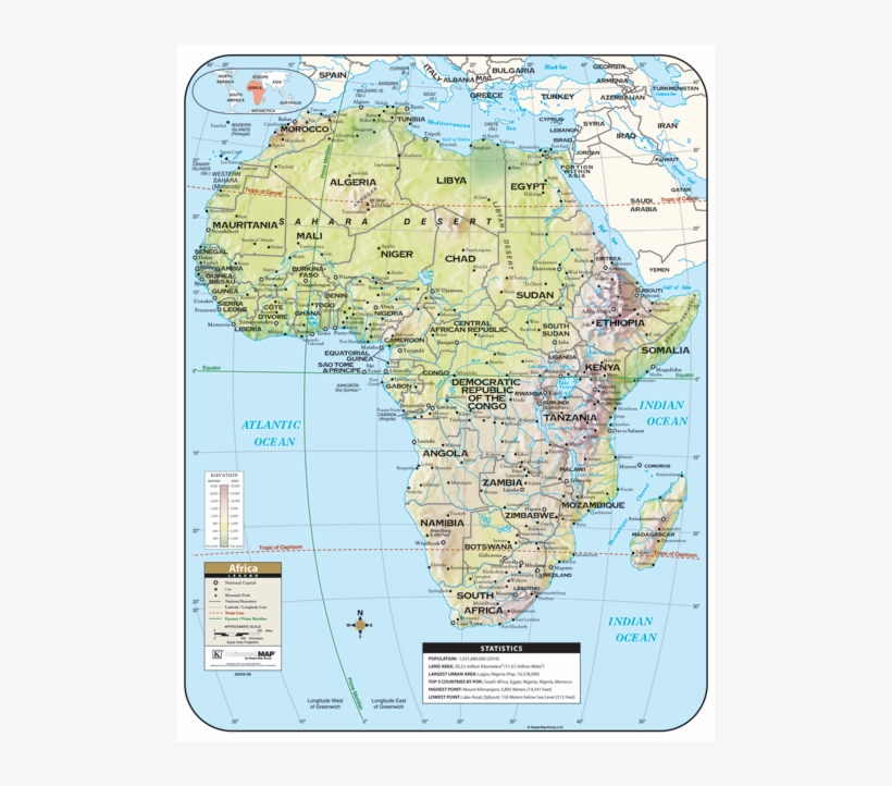Universal Map® Africa Shaded Relief Laminated Rolled - Atlas, transparent png download