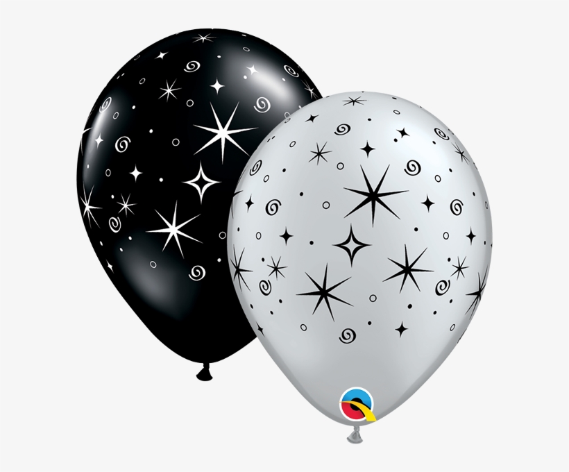 12579 -11″ Sparkles & Stars Silver/black - New Year Balloons Png, transparent png download