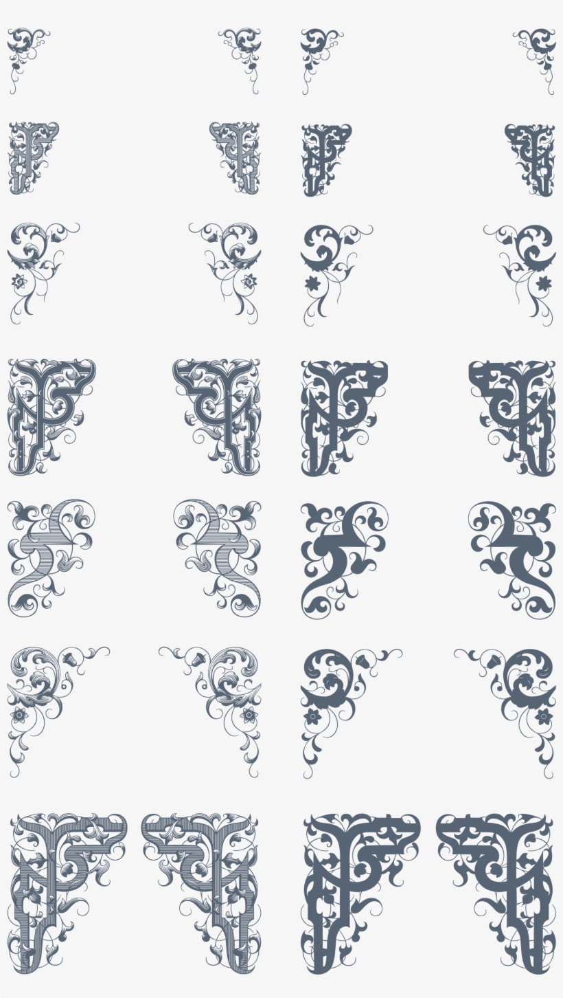 Luxurious Flourishes Vector Pack Vector Ornaments Decorative - Орнамент  Угол Transparent PNG - 1920x3252 - Free Download on NicePNG, image size:820x1452