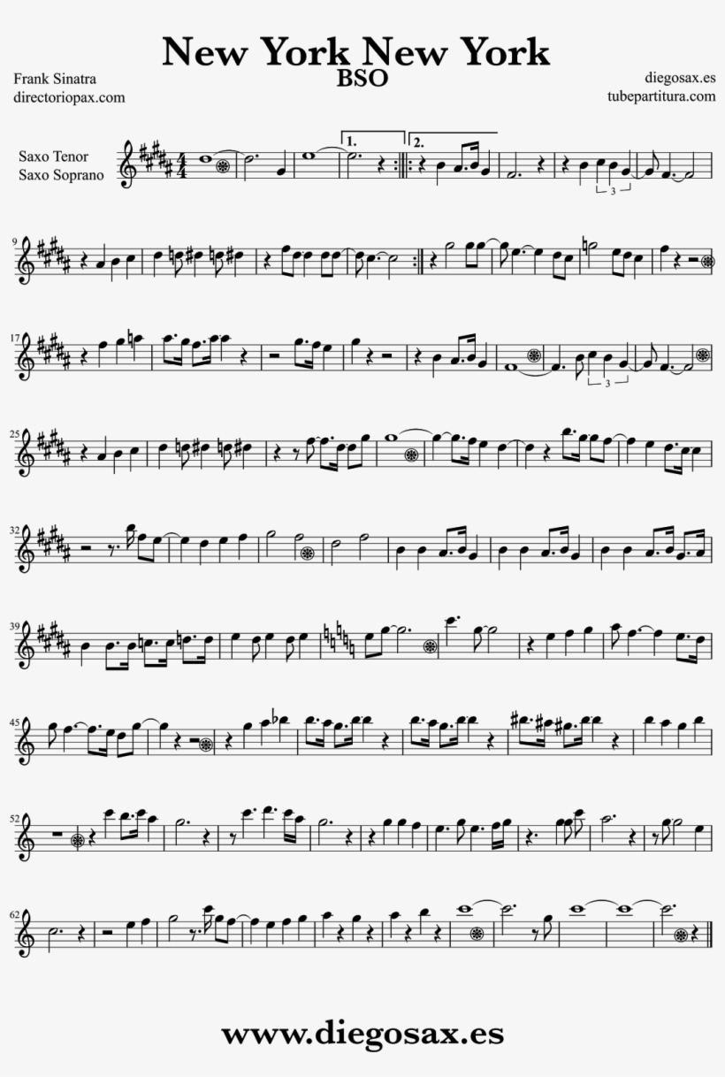 Tubescore New York New York By Frank Sinatra Sheet - Gonna Fly Now Partitura Clarinete, transparent png download