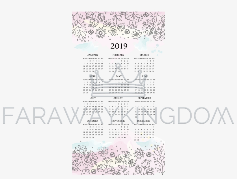 Calendar 2019 Floral Ethnic Folk Vector Illustration - Birthday Cake, transparent png download