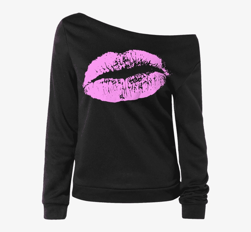 Lip Print One Shoulder Long Sleeve T-shirt - Eye Liner, transparent png download