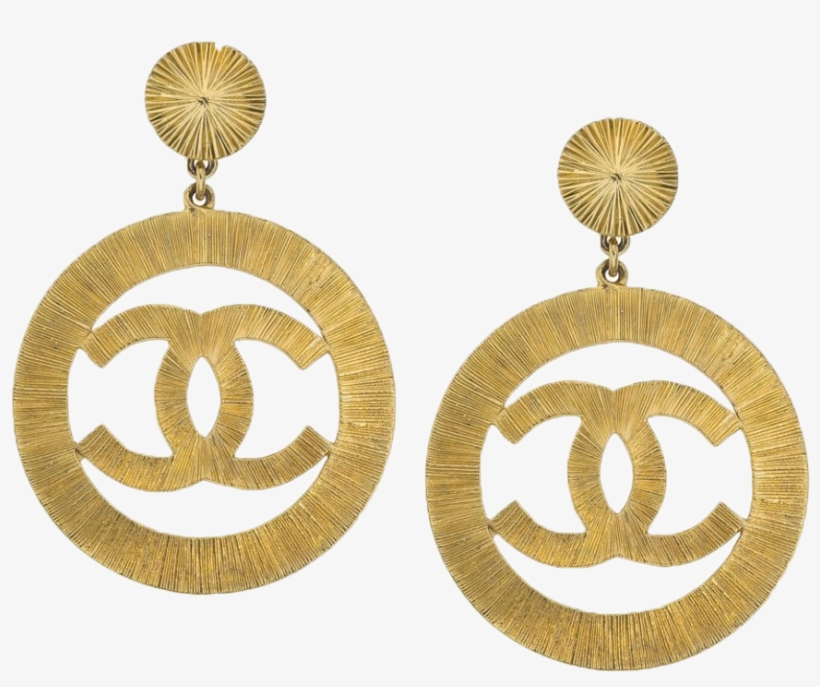 Vintage Chanel Logo Earrings - Vintage Chanel Gold Earrings, transparent png download