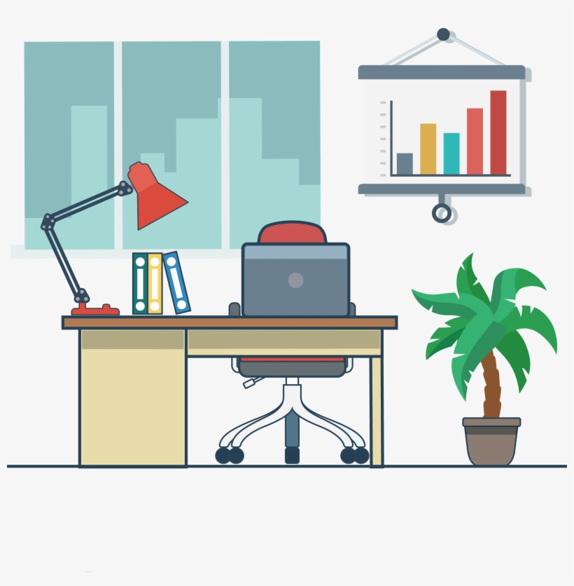 Computer Desk Transprent Png Free - Office Desk Illustration Png, transparent png download