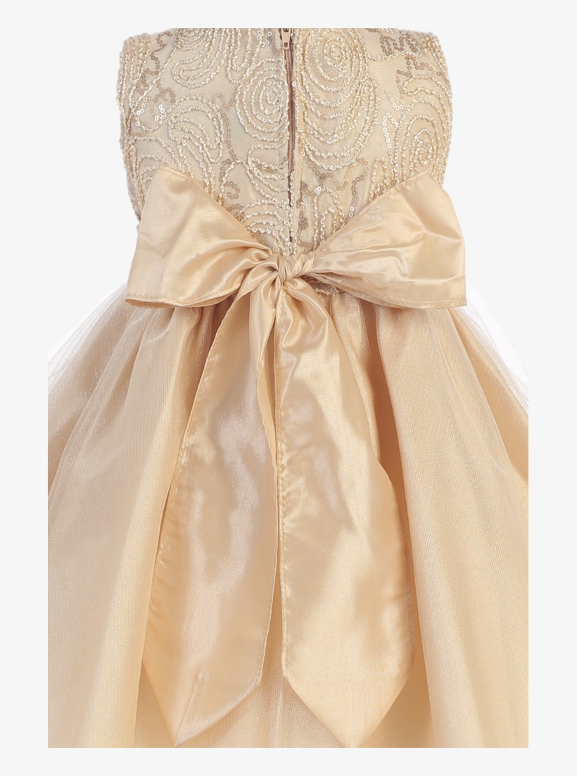 Gold Tulle Overlay & Cord Embroidered Girls Christmas - Gown, transparent png download