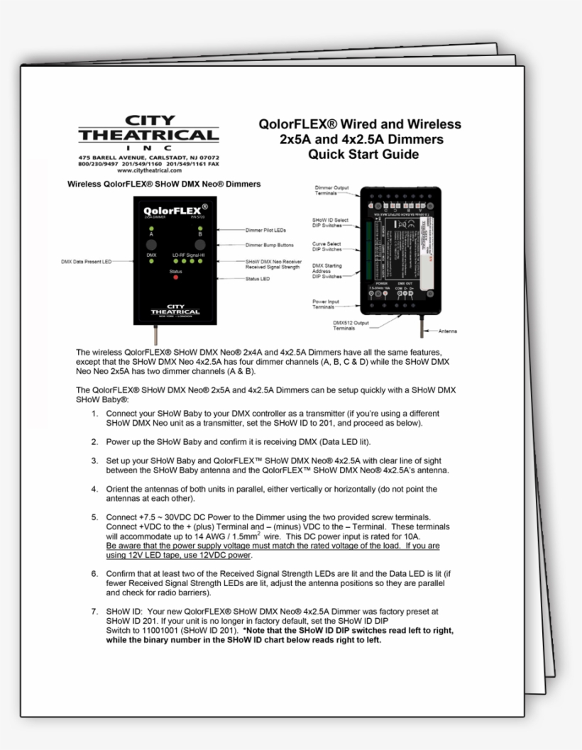Quick Start Guide For Qolorflex 2x5a And 4x2-5a Wired - City Theatrical, transparent png download