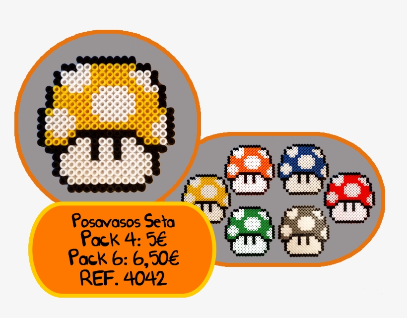 Posavasos Hama Beads Vi - Pixel Art Champignon Mario, transparent png download