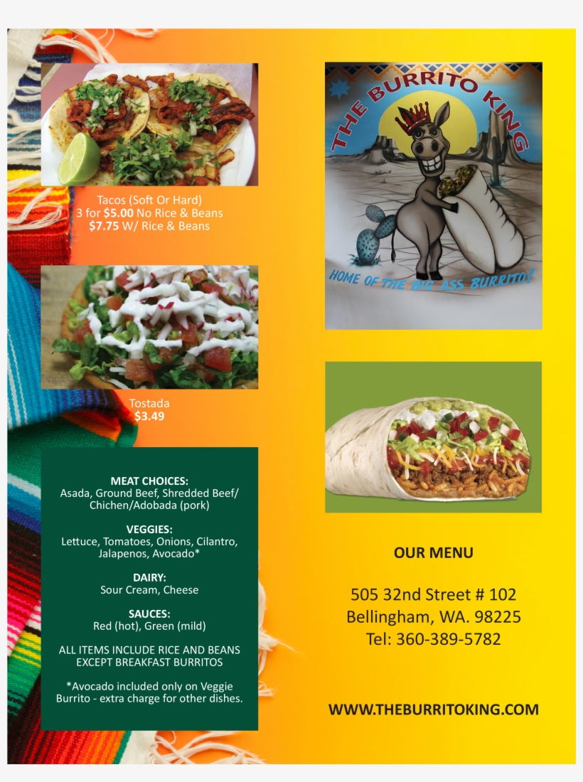 Burrito King Menu - Mexican Burrito, transparent png download