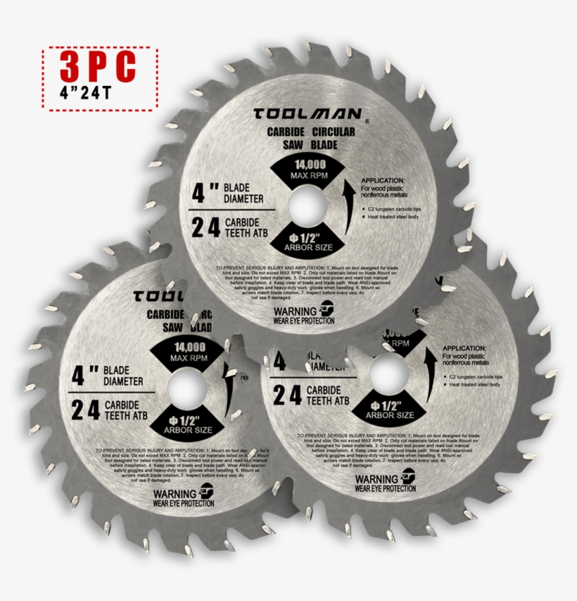 3pcs 4" 24t Arbor 1/2" Circular Saw Blade Carbide Tipped - Circular Saw, transparent png download