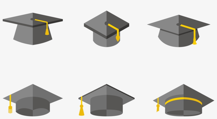 Ceremony Simple Black Cap Bachelor Of Design - Graduation Hat Flat Vector, transparent png download