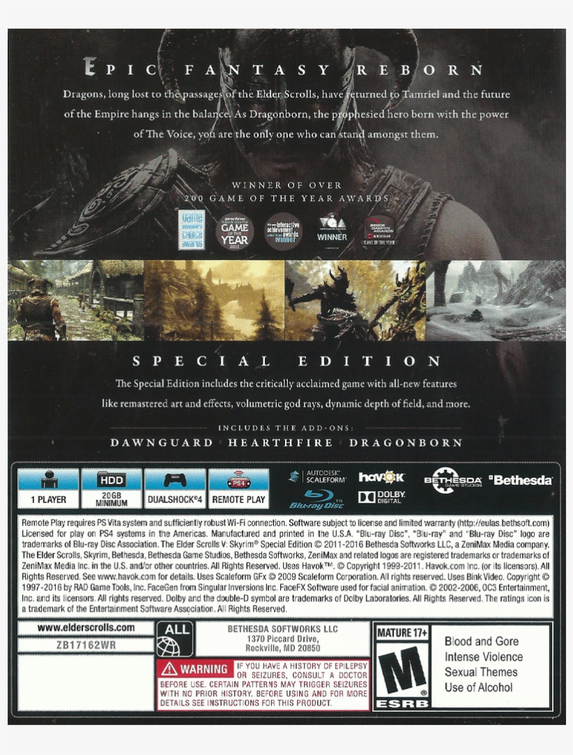 Skyrim Back - Elder Scrolls V Skyrim Special Edition Xbox One, transparent png download