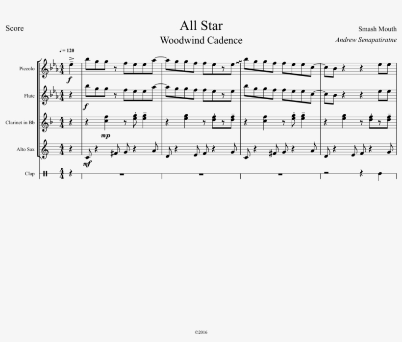 All Star Sheet Music Composed By Smash Mouth 1 Of 4 - Sheet Music, transparent png download