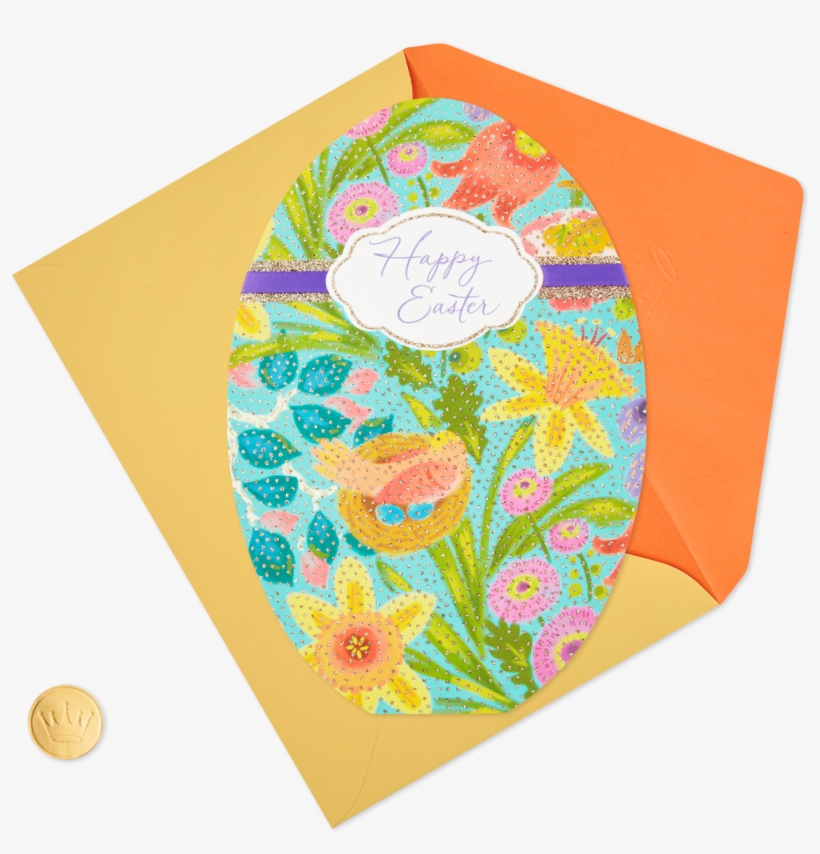 Flowers On Blue With Glitter Easter Card - Egg Decorating, transparent png download