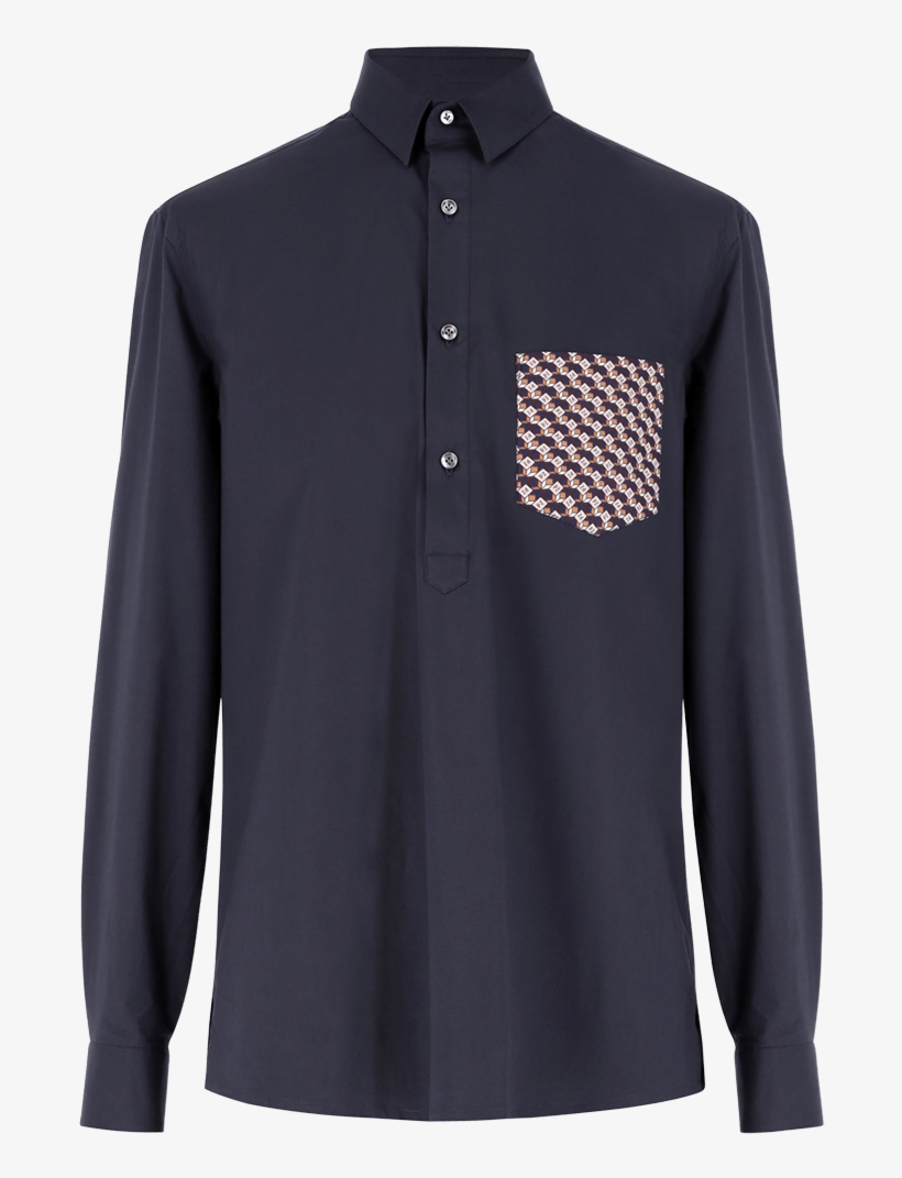 Cotton Half Placket Shirt With Logo Print Pocket Ss19 - Shirt, transparent png download