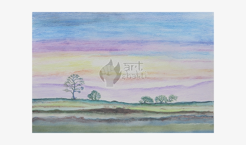 Landscape Abstract Trees Blue Purple Yellow - Painting, transparent png download