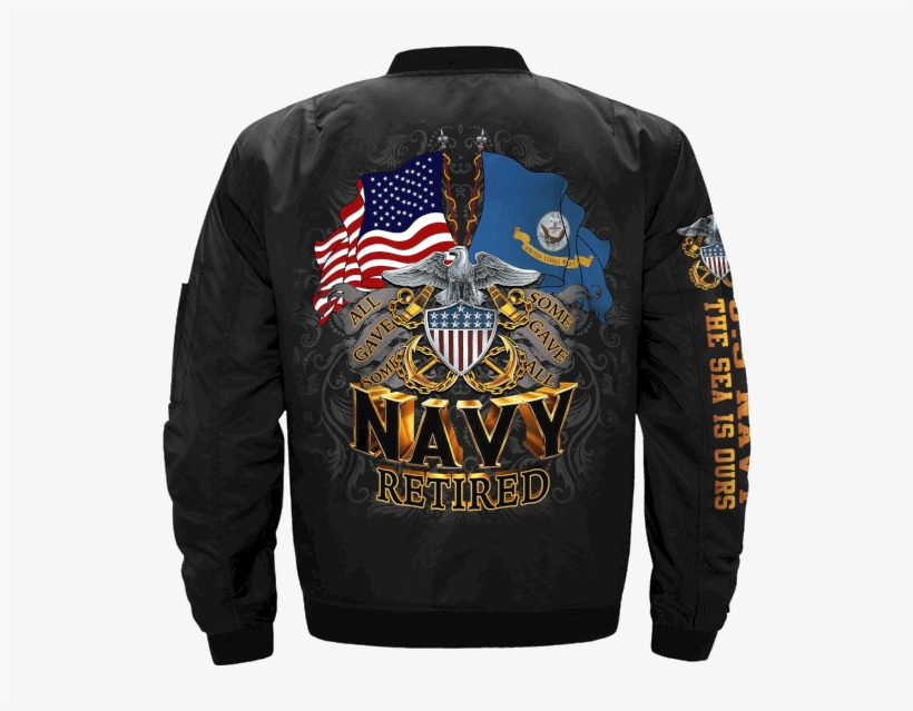 Us Navy Retired Over Print Jacket - Navy Long Sleeve Double Flag Eagle Shield Navy - Medium, transparent png download