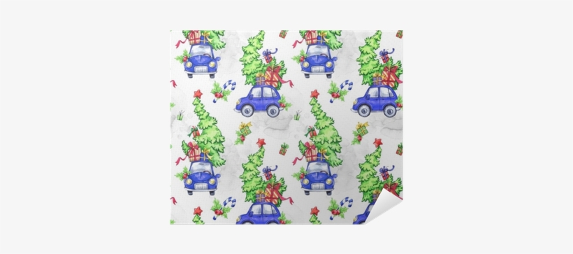Watercolor Seamless Pattern With Cartoon Holidays Cars, - Illustration, transparent png download
