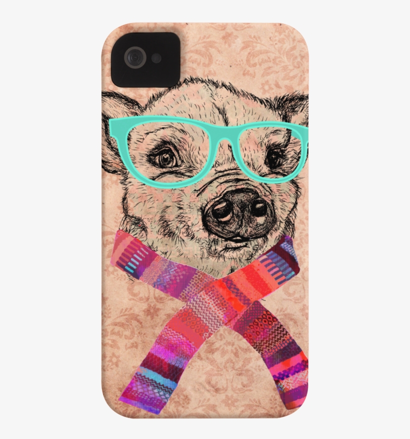 Funny Cute Pig Drawing Teal Geek Hipster Glas Phone - Funny Pig Sketch Pink Hipster Glasse Throw Blanket, transparent png download