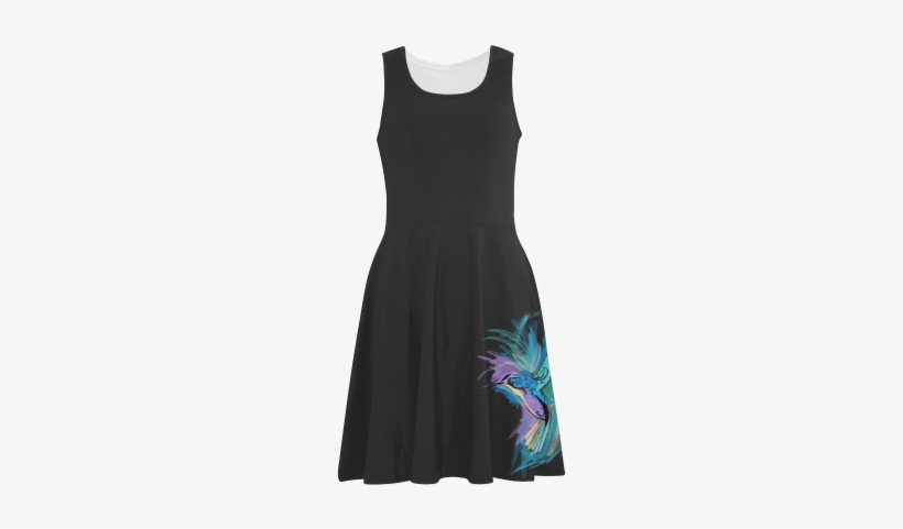 Handpainted Hummingbird Watercolor On Black Atalanta - Dress, transparent png download