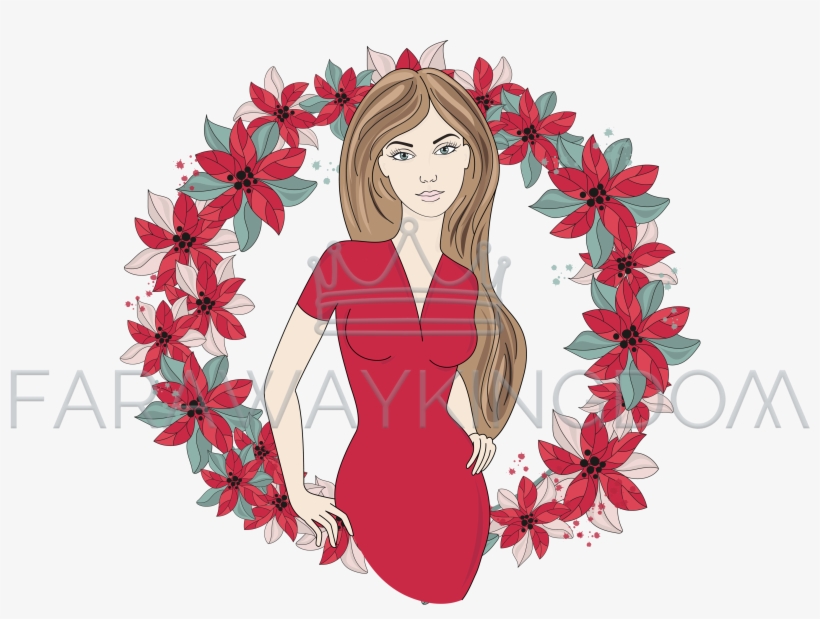 Christmas Icon Wreath Girl Portrait Vector Illustration - Vector Graphics, transparent png download