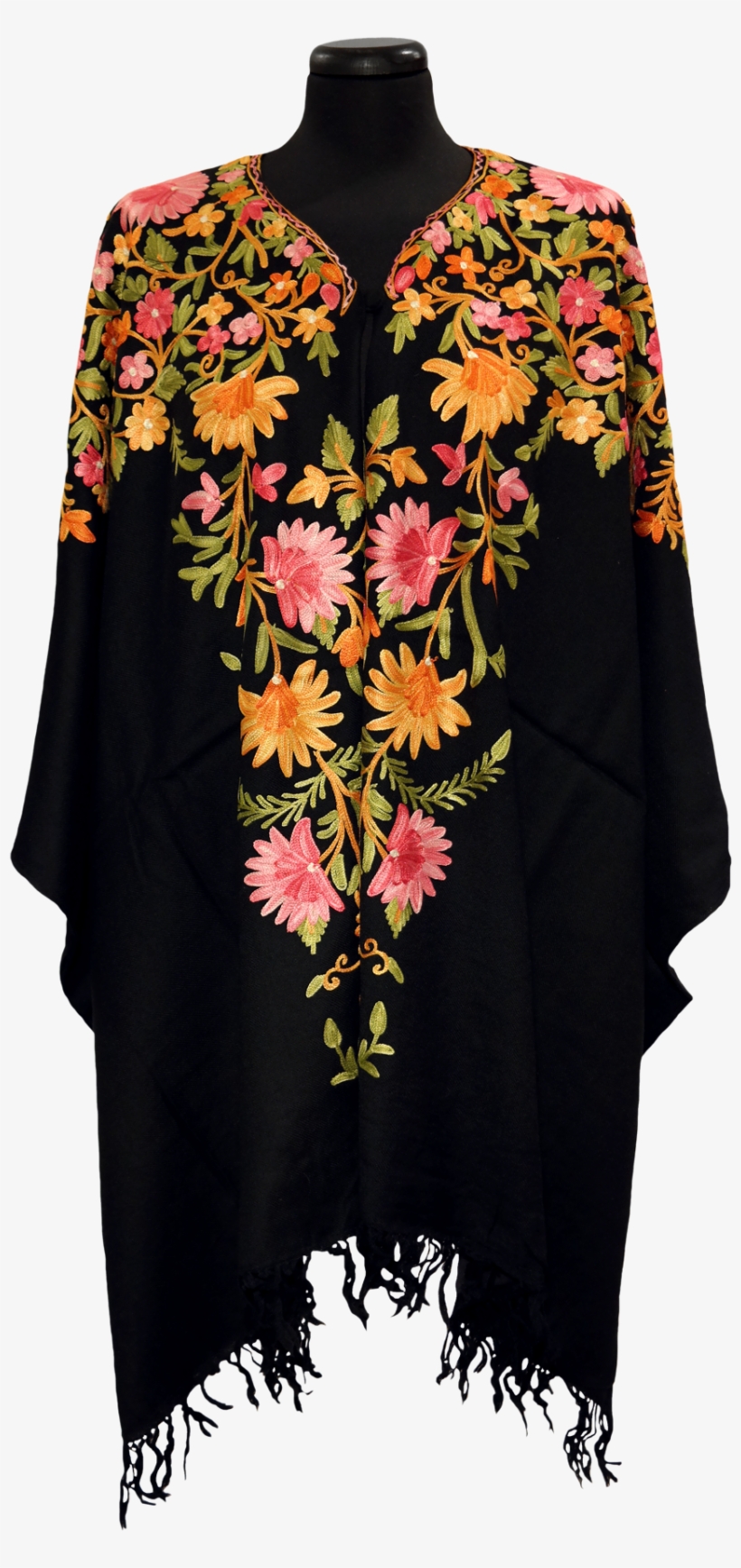Embroidered Woolen Poncho - Chrysanths, transparent png download