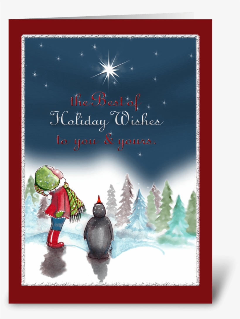 Little Girl With Penguin, Holiday Card - Christmas Card, transparent png download