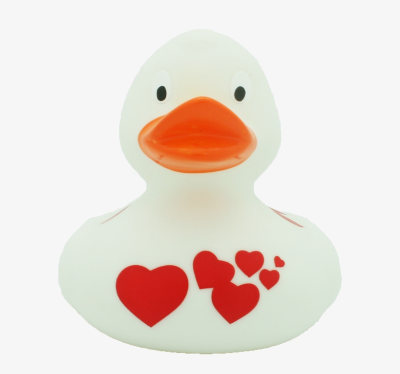 White Rubber Duck With Red Hearts By Lilalu - Ducks And Hearts