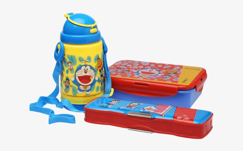 Unisex Doraemon Pencil Box Lunch Box And Water Bottle - Baby Toys, transparent png download