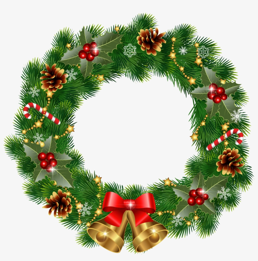 Christmas Wreath With Bells Png Clipart Image - Christmas Wreath Clipart, transparent png download