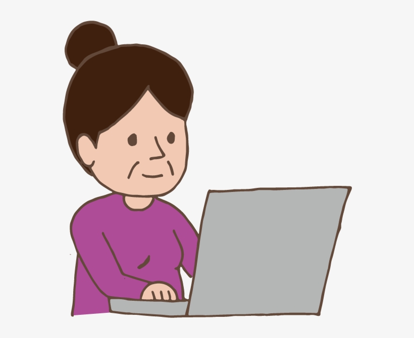 Old Lady Using Laptop - Cartoon, transparent png download