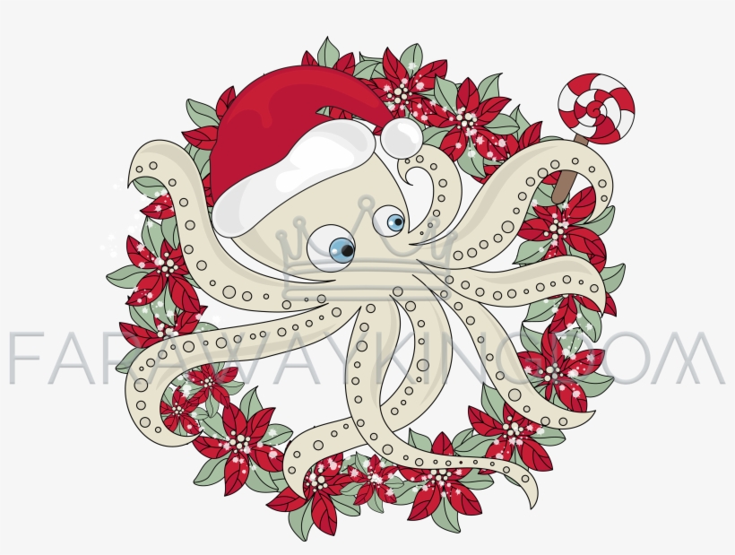 Christmas Octopus Icon New Year Cartoon Vector Illustration - Christmas Octopus, transparent png download