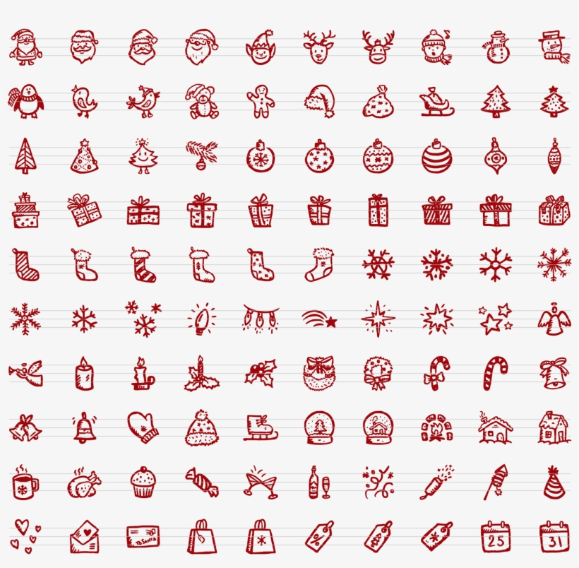 Series Of 100 Hand-drawn Christmas And New Year Icons - Wordsearch For Language Features, transparent png download