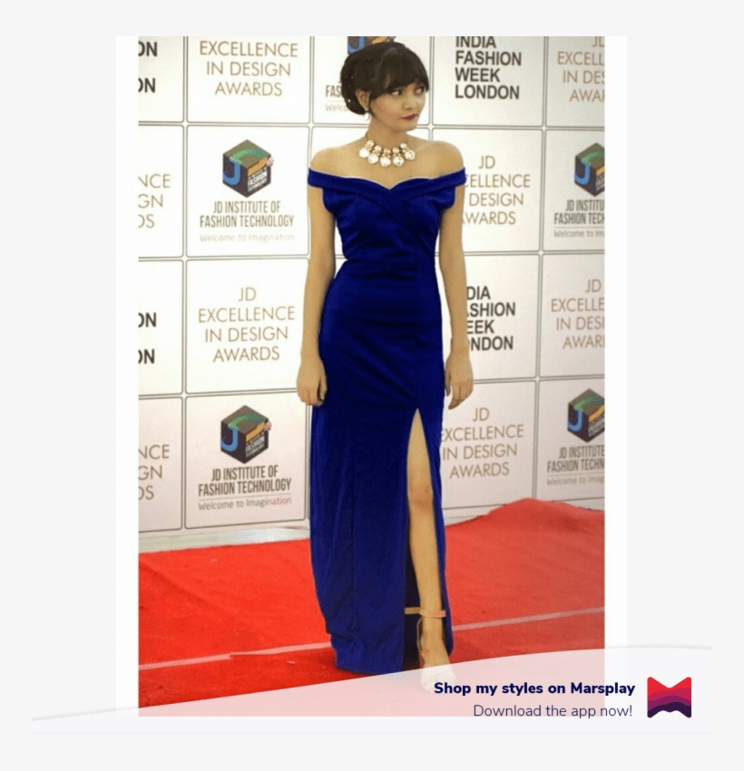 Blue Off-shoulder Slit Gown - Gown, transparent png download