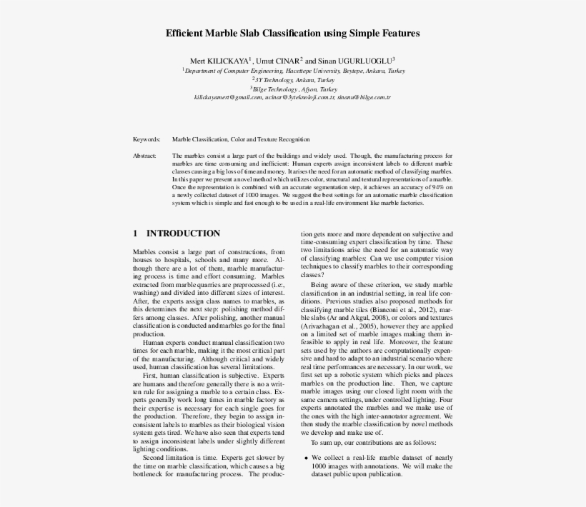 Efficient Marble Slab Classification Using Simple Features - Document, transparent png download