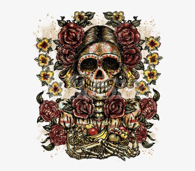 Lady Face Roses Flowers Day Of The Dead - Calavera Azteca Mujer, transparent png download