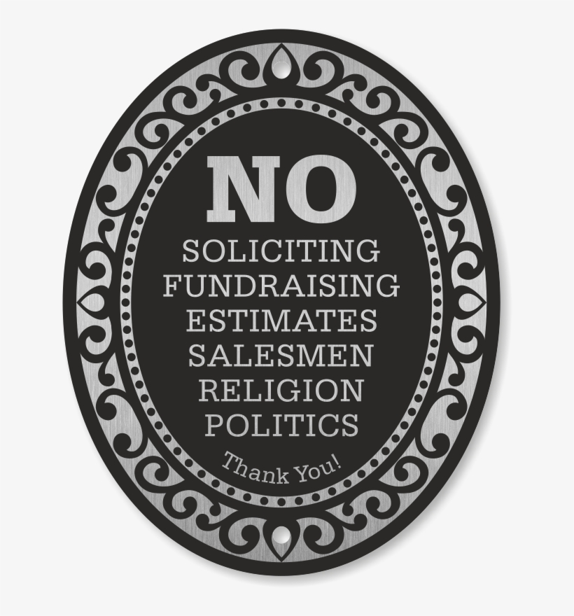No Soliciting Thank You Diamondplate Door Sign - Circle, transparent png download