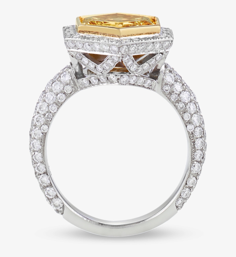 Hexagon Fancy Intense Yellow Diamond Ring, - Ring, transparent png download