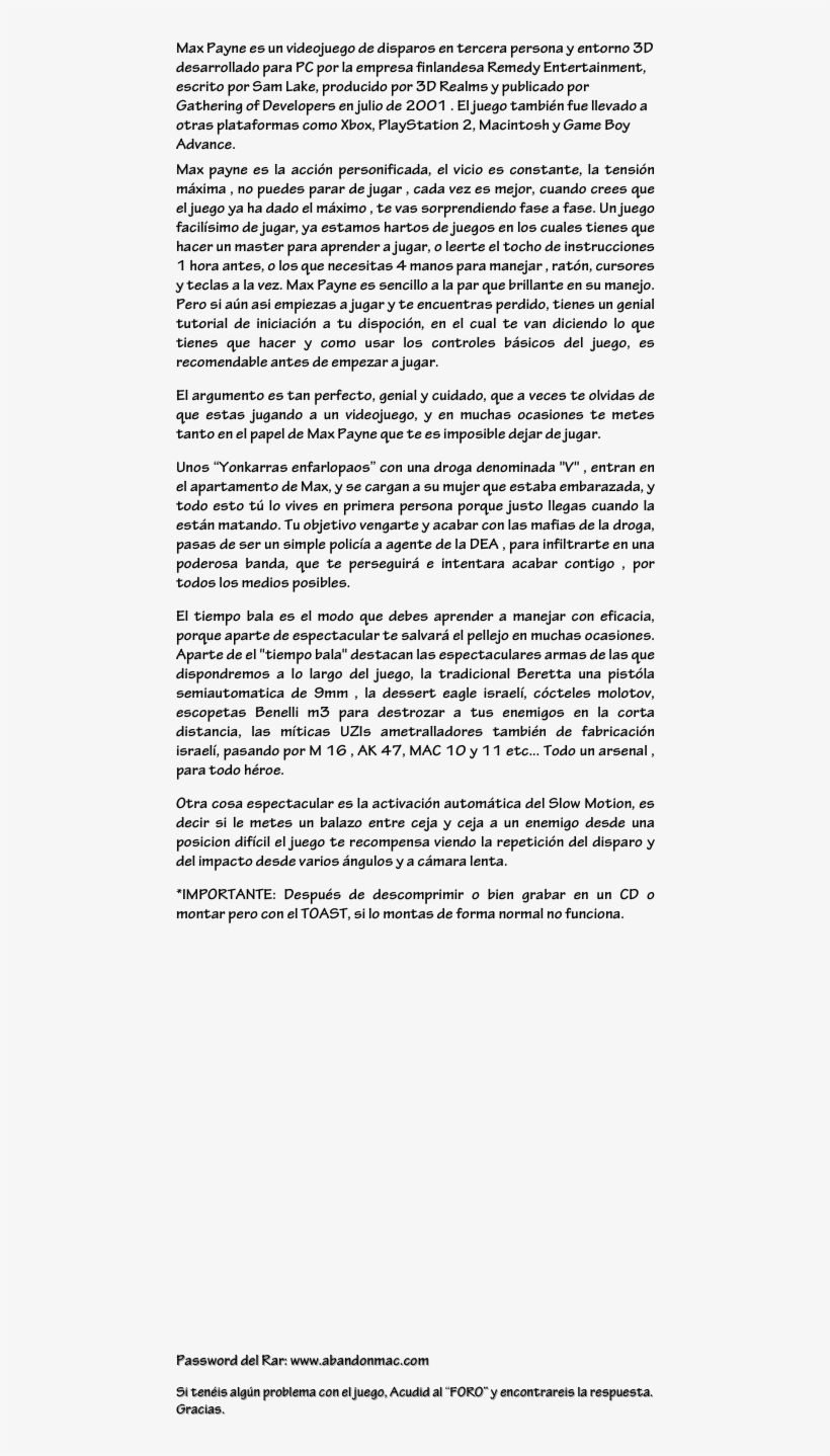 Max Payne Es Un Videojuego De Disparos En Tercera Persona - Text Page - Holy Land - The Necropolis, transparent png download