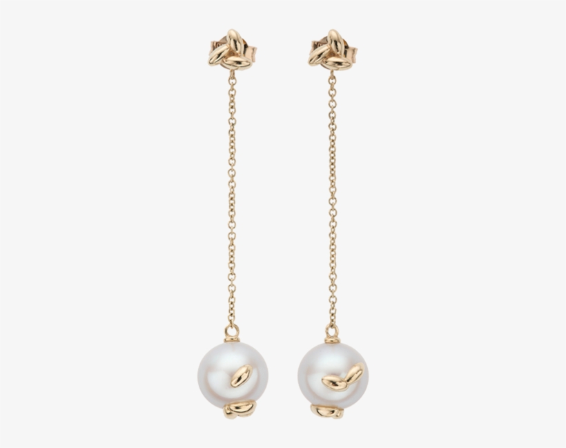 Gold Pearl Rice Chain Earrings - Pearl Drop Earrings Silver, transparent png download