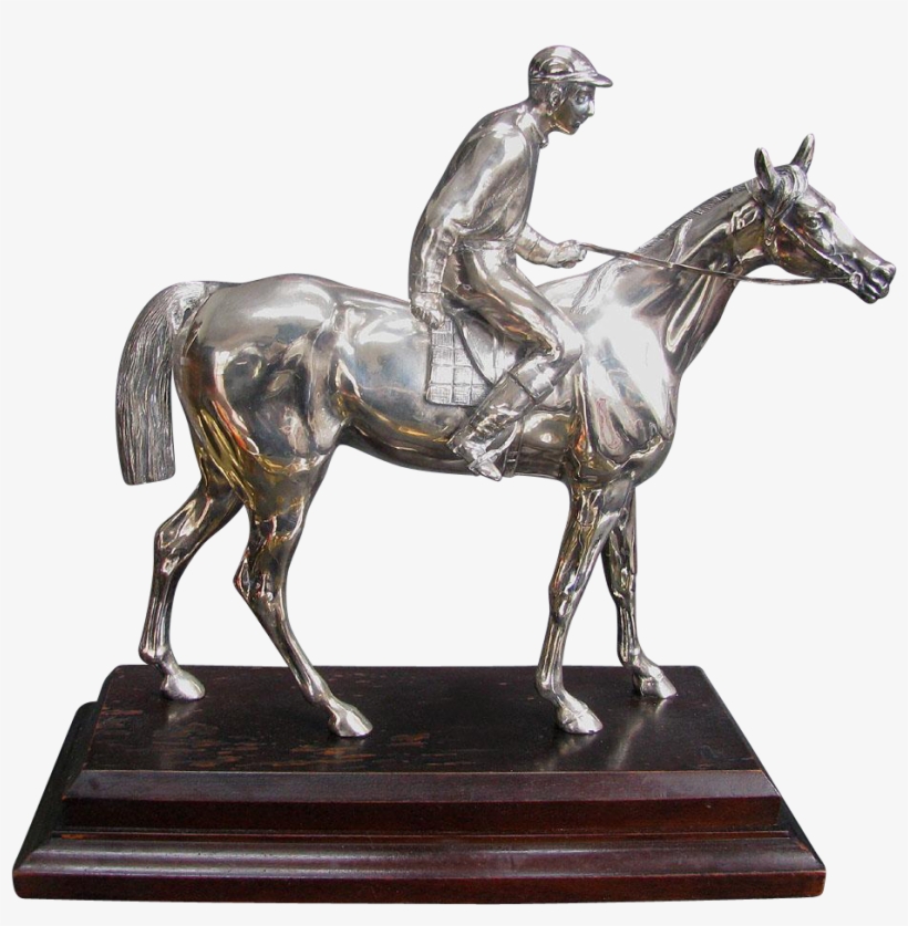 Vintage Silver Figural Race Horse With Jockey Statuette - Statue, transparent png download