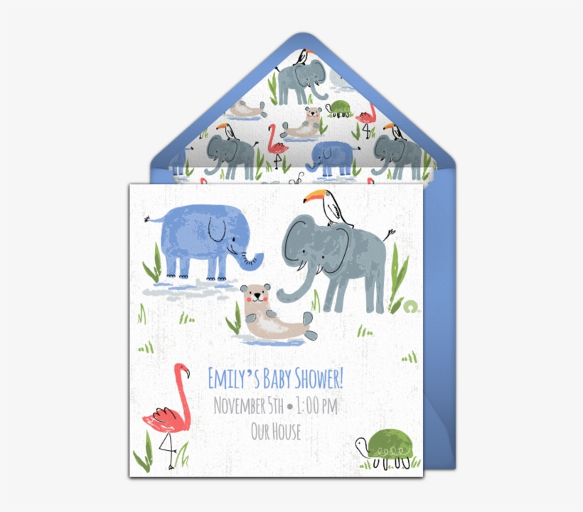 Watercolor Animals Online Invitation - Indian Elephant, transparent png download