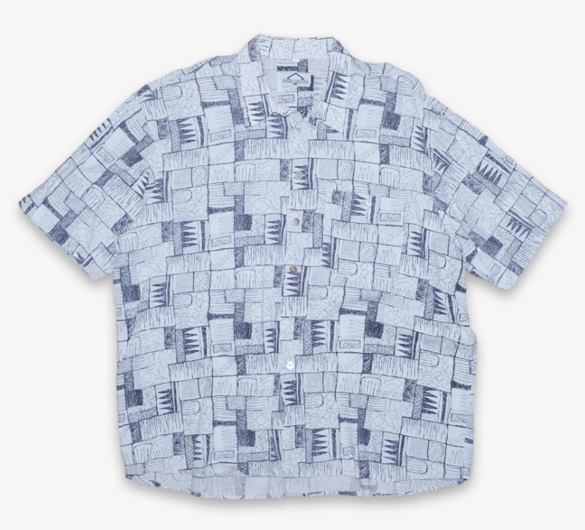 Vintage Abstract Scribble Button Up Shirt White/navy - Plaid, transparent png download