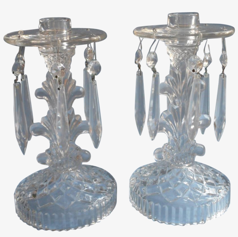 Glass Candlesticks Pair Vintage 1940s Prisms Light - Antique, transparent png download