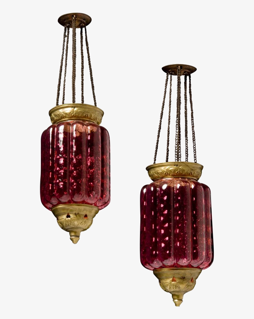 Pair Of Anglo-indian Adjustable Lanterns In Ruby Glass - Chandelier, transparent png download