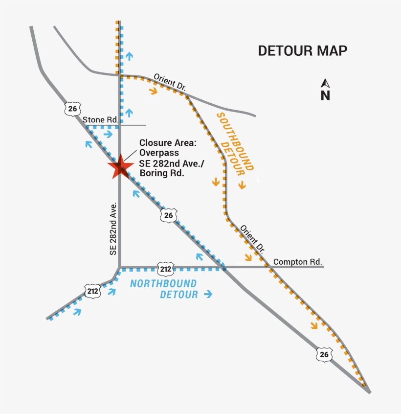 Boring Road Detour Map - Diagram, transparent png download