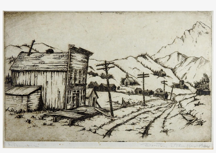 Royalty Free Stock Colorado Ghost Town Etching Print - Sketch, transparent png download