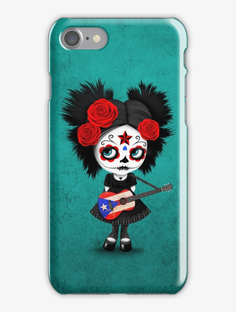 Sugar Skull Girl Playing Puerto Rican Flag Guitar Iphone - Puerto Rican Pride Art, transparent png download