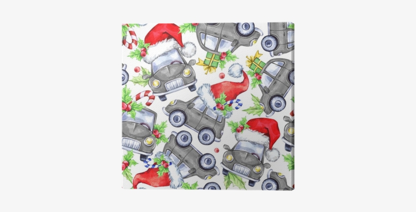 Watercolor Seamless Pattern With Cartoon Holidays Cars, - Illustration, transparent png download