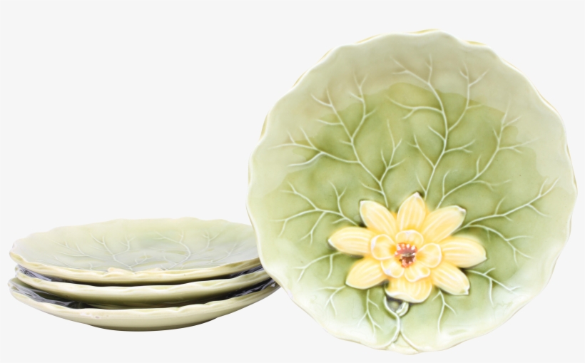German Lily Pad Majolica Dessert Plates - White Mexican Rose, transparent png download